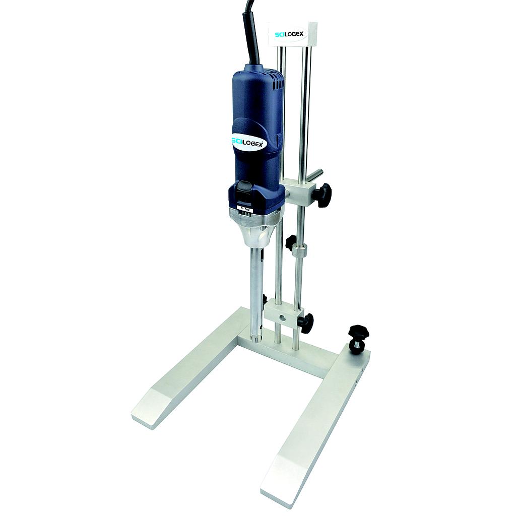 D500 Homogenizer Package - Drive Motor DS-500/2 20mm dia. generator, with S20F/ER20 flat head-open slot fine generator, 215mm immerse length, for water in oil or oil in water emulsions, volumes 10-5000ml and with H-600 stand 110V, 60Hz, US Plug