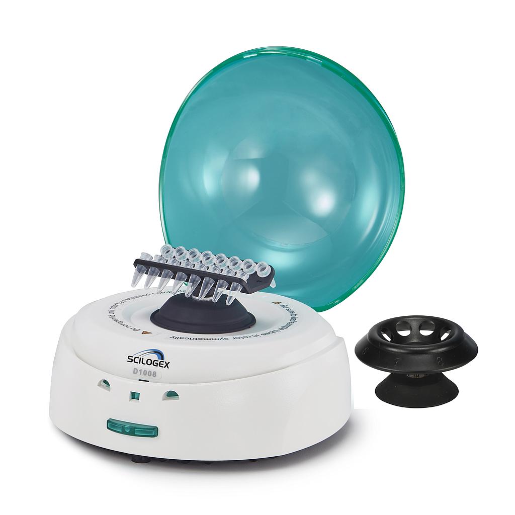 EZee Mini Centrifuge, Blue Lid, c/w 8 x 2ml rotor & 2 x PCR8 rotor & 19400029/19400026 0.2/0.5ml rotor adapters, 100-240V, 50/60Hz, Euro Plug
