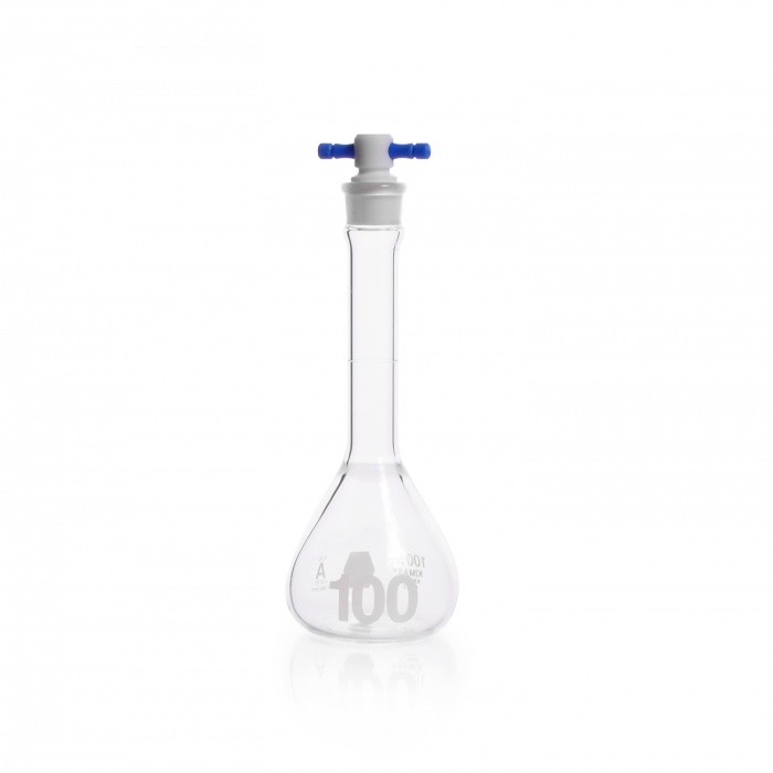 Volumetric Flask, Class A, Heavy Duty, Wide-Mouth, Color Coded PTFE Stopper,100ML