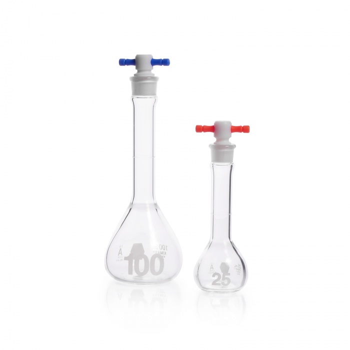 Volumetric Flask, Class A, Heavy Duty, Wide-Mouth, Color Coded PTFE Stopper,200ML
