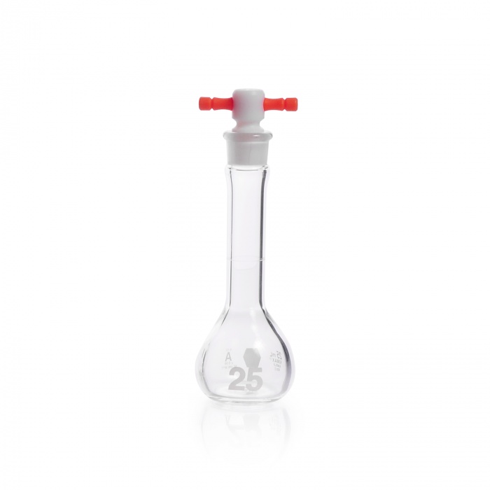 Volumetric Flask, Class A, Heavy Duty, Wide-Mouth, Color Coded PTFE Stopper,25ML