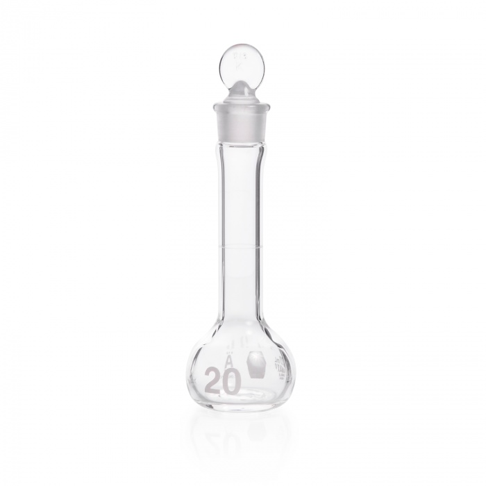 Serialized and Certified Volumetric Flask, Class A, Heavy Duty, Wide-Mouth, with Pennyhead Glass Stopper,20ML