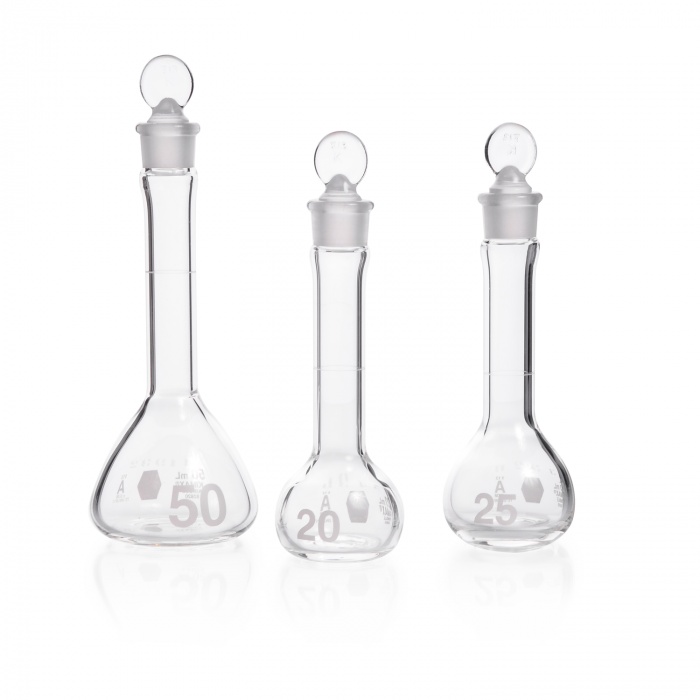Serialized and Certified Volumetric Flask, Class A, Heavy Duty, Wide-Mouth, with Pennyhead Glass Stopper,1000ML