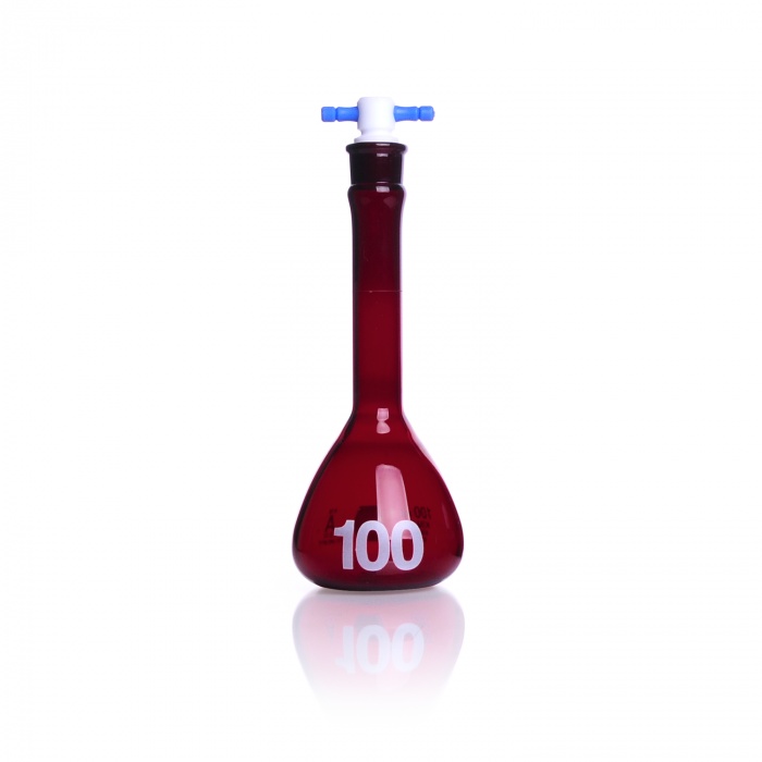 Volumetric Flask, Amber, Class A, Heavy Duty, Wide Mouth, with Color-Coded PTFE Stopper,RAYSORB,,100ML