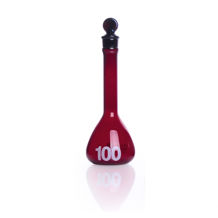Volumetric Flask, Amber, Class A, Heavy Duty, Wide Mouth, with Pennyhead Glass Stopper,RAYSORB,,100ML