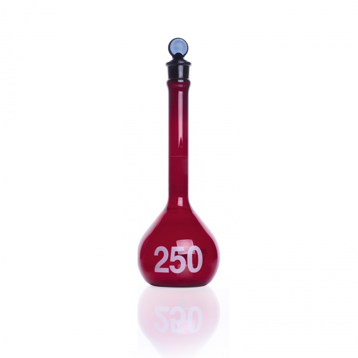 Volumetric Flask, Amber, Class A, Heavy Duty, Wide Mouth, with Pennyhead Glass Stopper,RAYSORB,,250ML