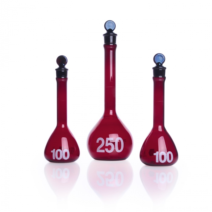 Volumetric Flask, Amber, Class A, Heavy Duty, Wide Mouth, with Pennyhead Glass Stopper,RAYSORB,,50ML