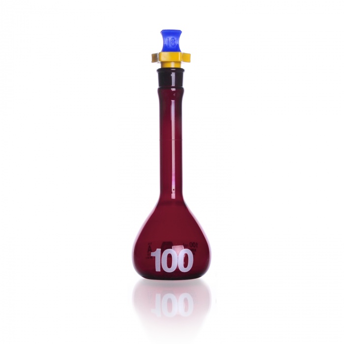 Volumetric Flask, Amber, Class A, Heavy Duty, Wide Mouth, with Polyethylene Stopper,RAYSORB,,100ML