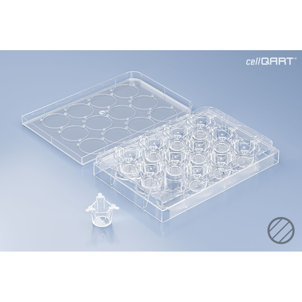 CellQART 12-Well Cell Culture Insert Pre-loaded in Well Plate, PET, 1.0um, Clear, 4 Well Plates/pk