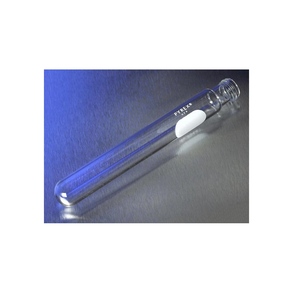 PYREX 20x150mm Disposable Round Bottom Threaded Culture Tubes, With White Marking Spot, Without Caps, Bulk Pack