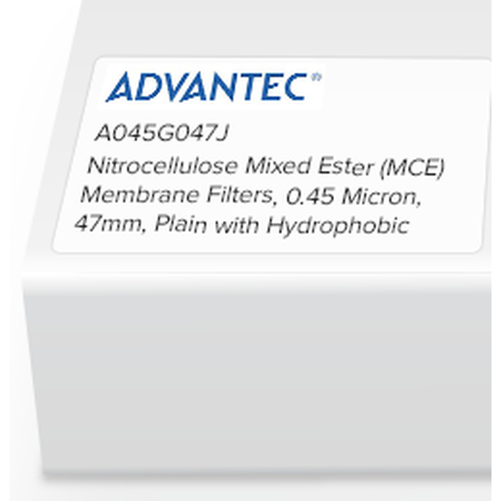 Nitrocellulose Mixed Ester (MCE) Membrane Filters, 0.45 Micron, 47mm, Plain with Hydrophobic Edge, Sterile, w/o Pad, 100/Pk