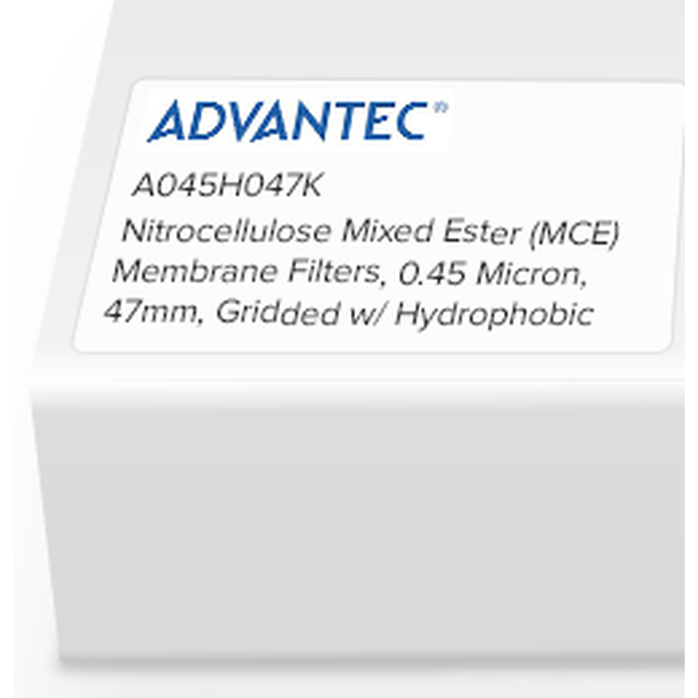 Nitrocellulose Mixed Esters (MCE) Membrane Filters, Advantec, 0.45 Micron, 47mm, gridded, with hydrophobic edge, sterile, w/o pad, 100/Pk