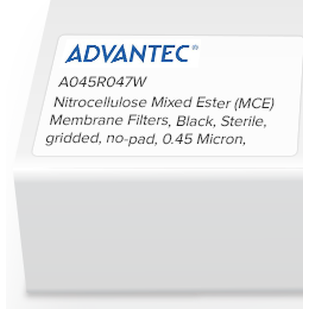 Nitrocellulose Mixed Ester (MCE) Membrane Filters, Black, Sterile, gridded, no-pad, 0.45 Micron, 47mm, 1000/pk