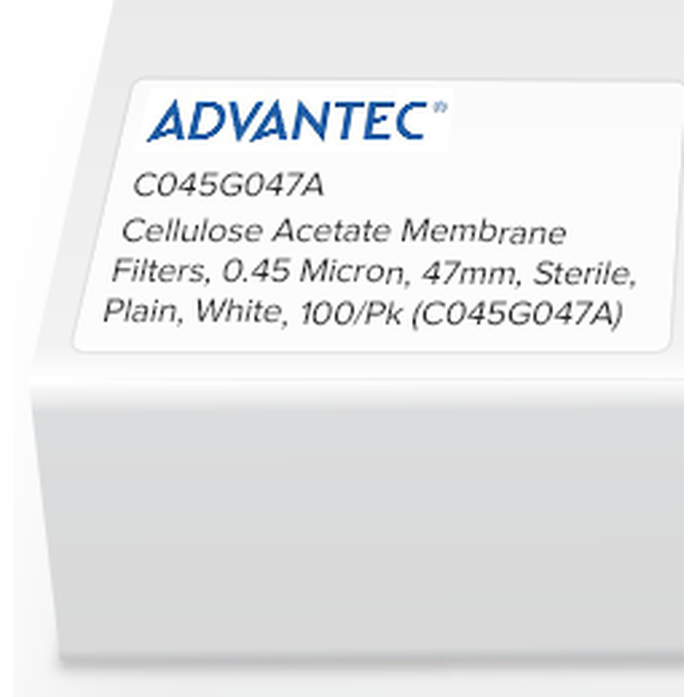 Cellulose Acetate Membrane Filters, 0.45 Micron, 47mm, Sterile, Plain, White, 100/Pk
