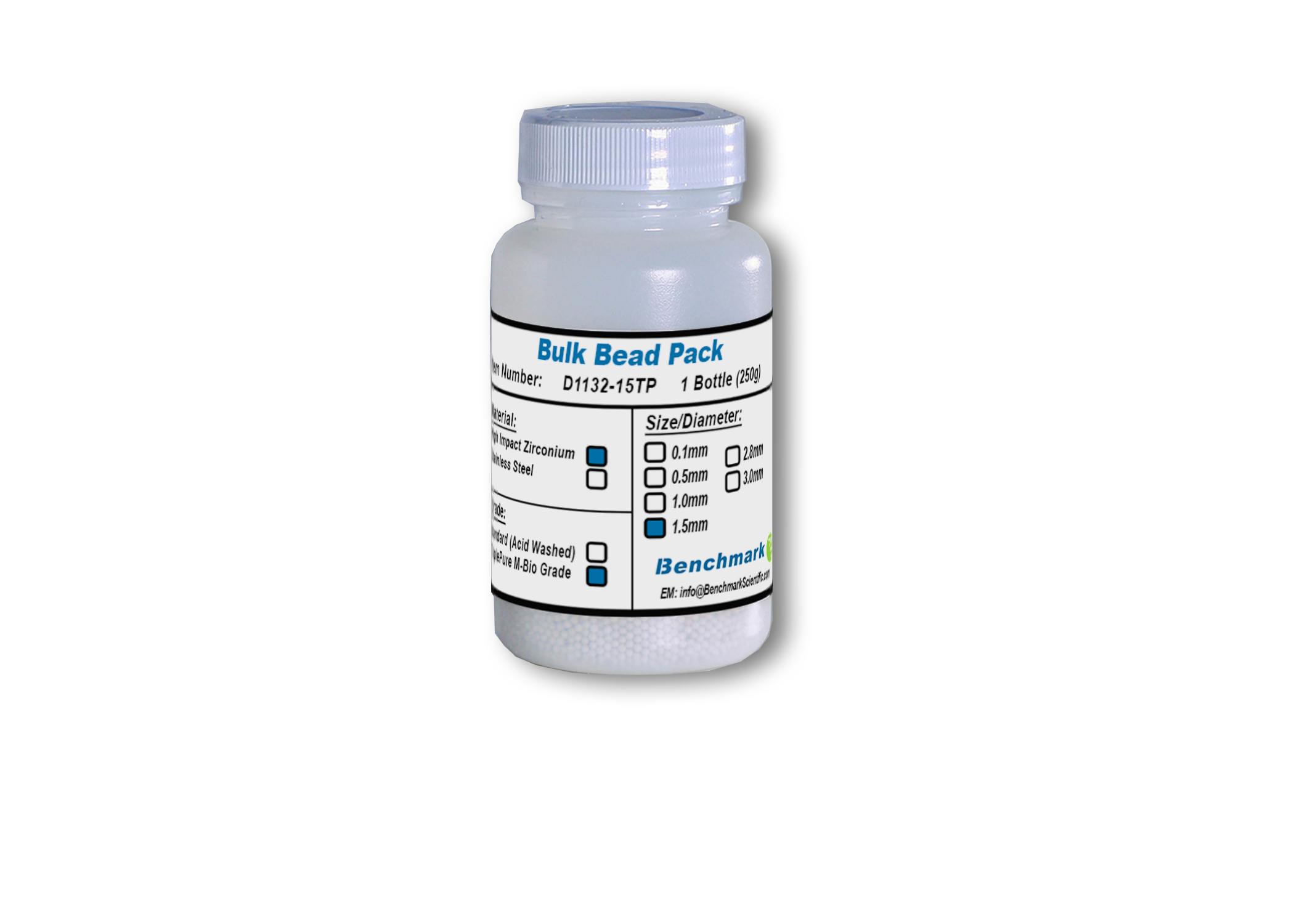 Bulk Beads, Zirconium, Triple-Pure Molecular Biology Grade, 250g - 1.5mm Triple-Pure Molecular Biology Grade 250g