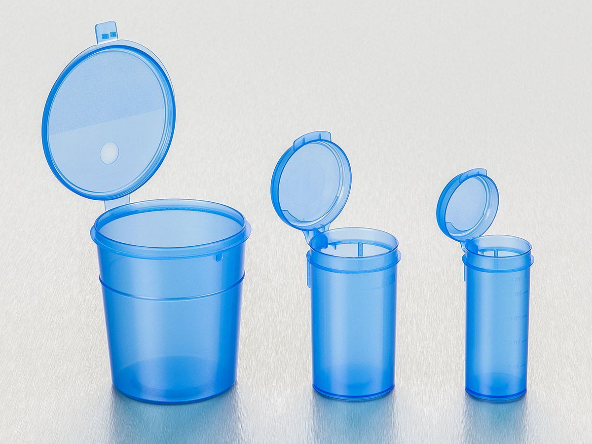 Straight Container, 300 mL, PP, Graduated, Hinged cap, Sterile, 240/Case