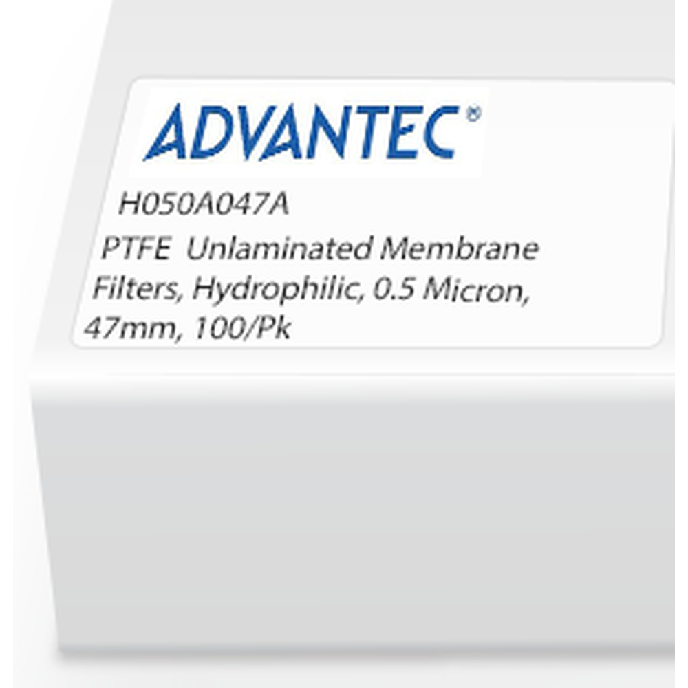 PTFE Unlaminated Membrane Filters, Hydrophilic, 0.5 Micron, 47mm, 100/Pk