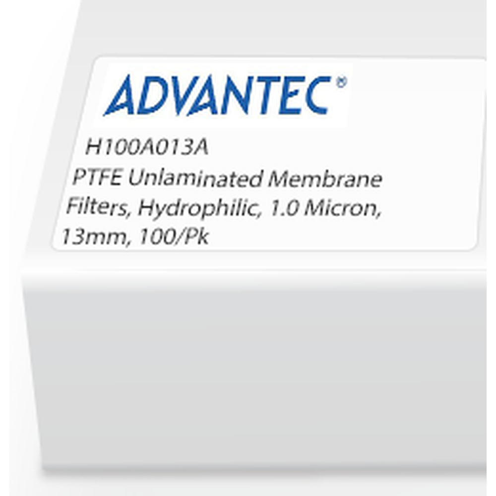 PTFE Unlaminated Membrane Filters, Hydrophilic, 1.0 Micron, 13mm, 100/Pk