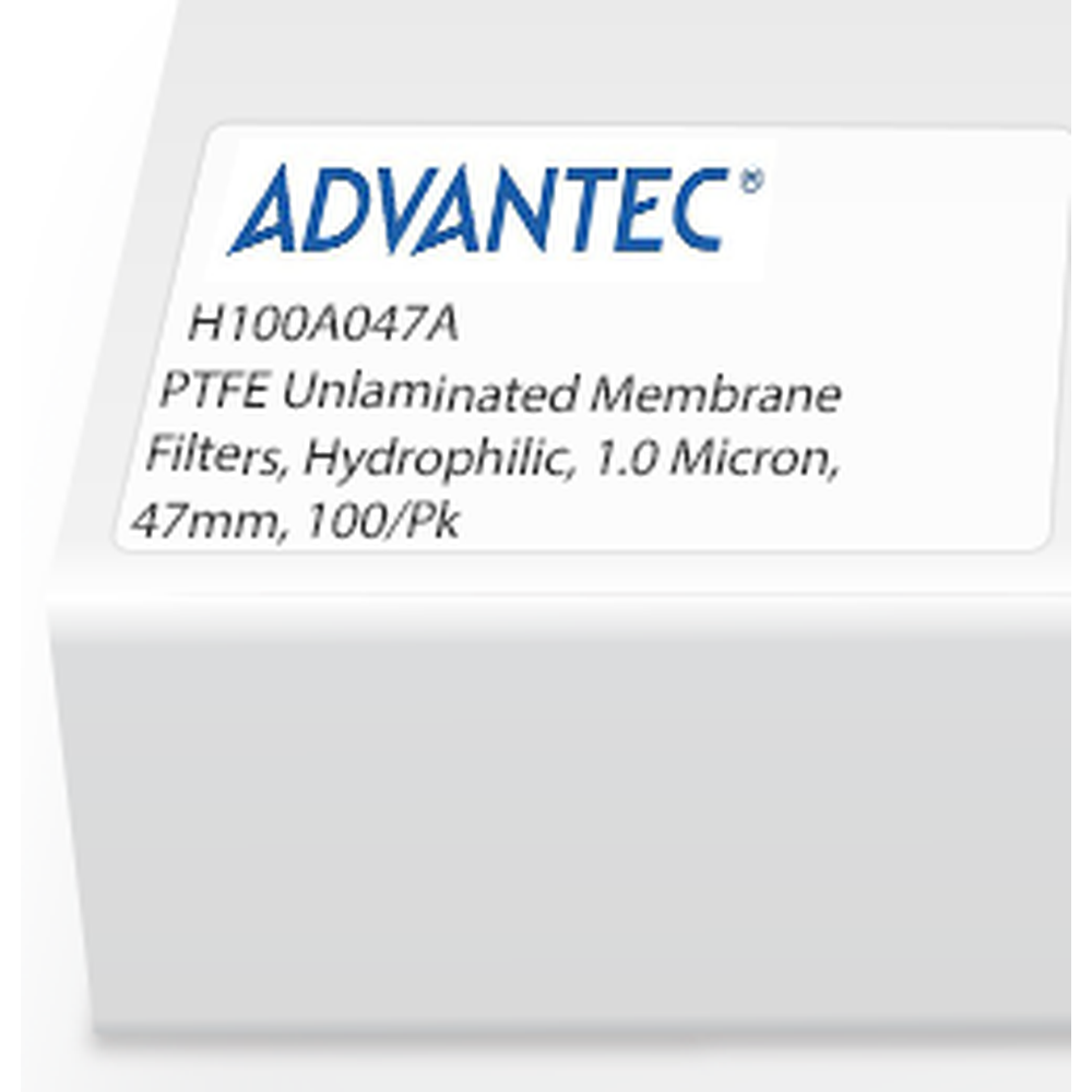 PTFE Unlaminated Membrane Filters, Hydrophilic, 1.0 Micron, 47mm, 100/Pk