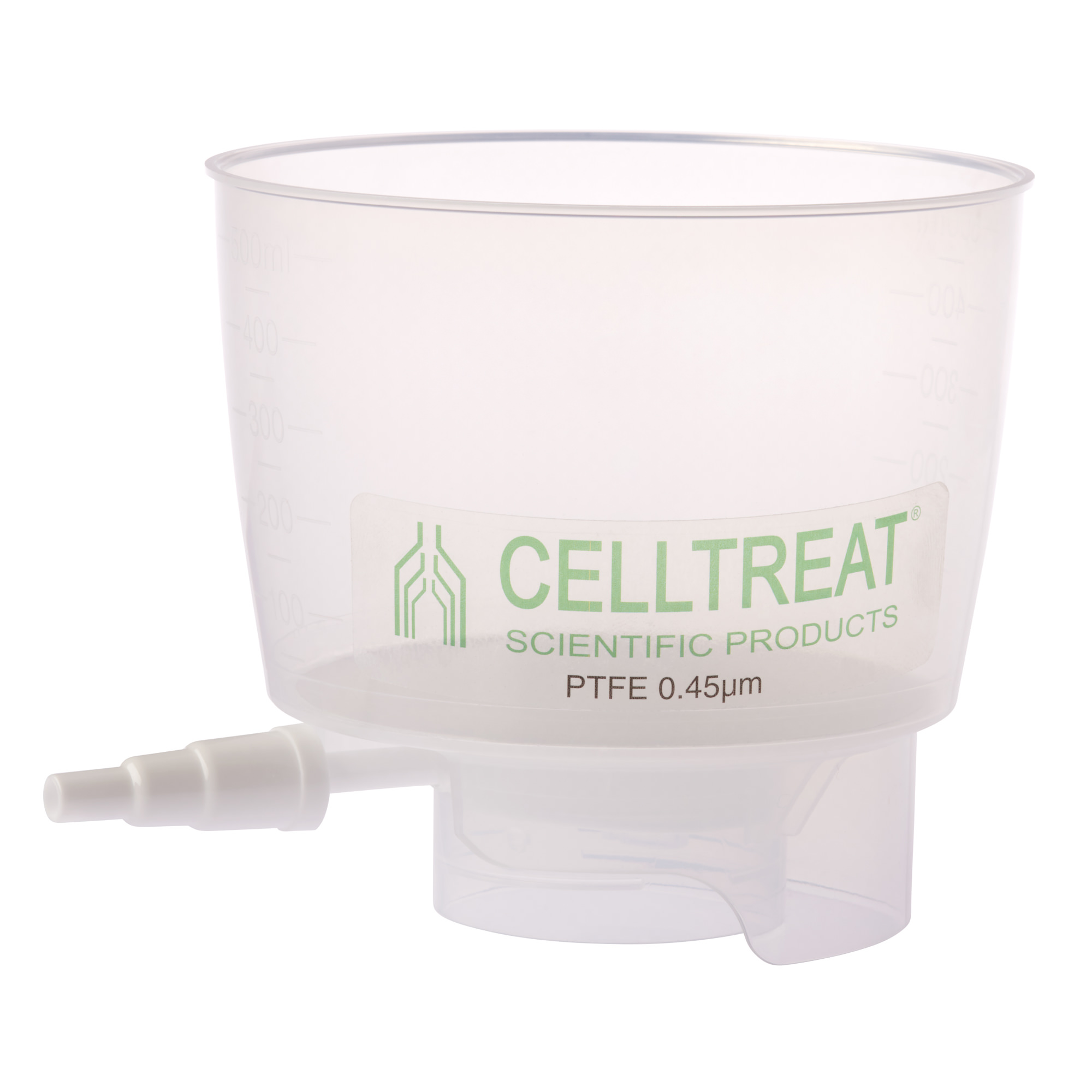 500mL Polypropylene Bottle Top Filter, PTFE Filter Material, 0.45um, 90mm, Non-sterile