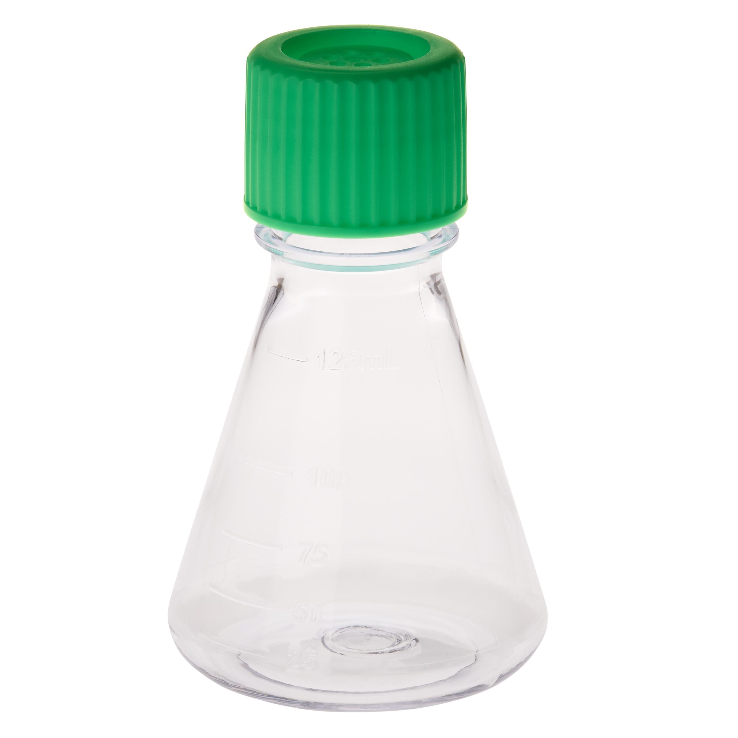 125mL Erlenmeyer Flask, Vent Cap, Plain Bottom, PC, Sterile