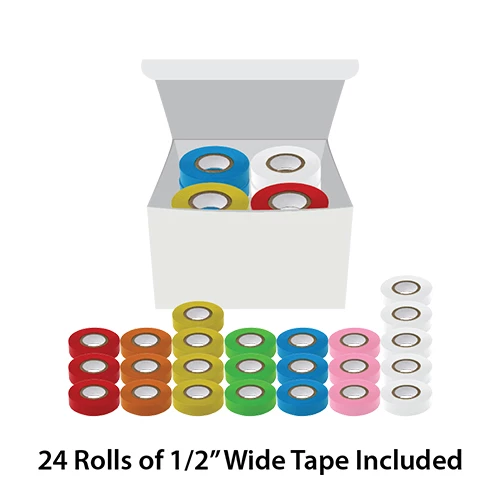 Labeling Tape, 1/2" x 500", Assorted Colors (5 white, 4 yellow, 3 blue, 3 green, 3 orange, 3 pink, 3 red)