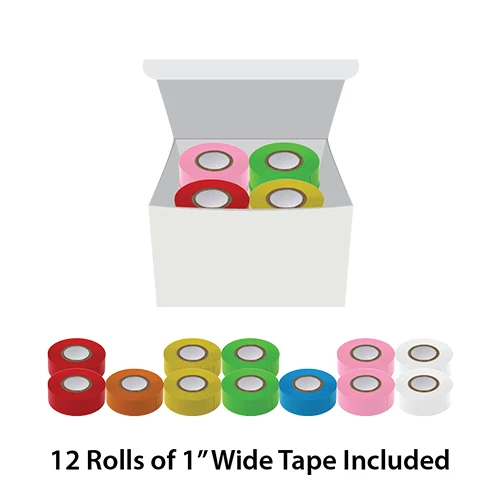 Labeling Tape, 1" x 500", Assorted Colors (2 green, 2 pink, 2 red, 2 yellow, 2 white, 1 blue, 1 orange)