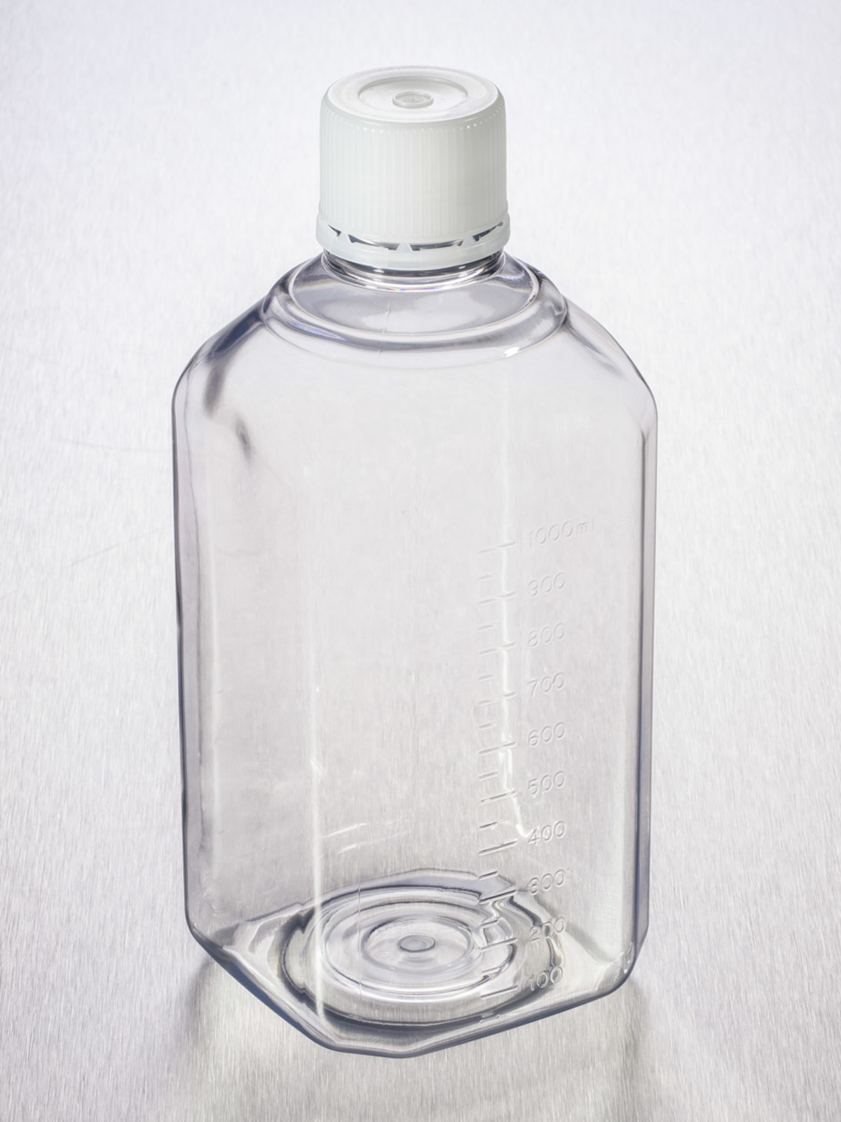 Octagonal PET Bottle, 1 L, Graduated, 31 mm Tamper-evident Cap, Sterile, Assembled, 12/Pack, 48/Case