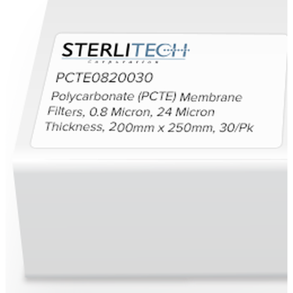 Polycarbonate (PCTE) Membrane Filters, 0.8 Micron, 24 Micron Thickness, 200 x 250mm, 30/Pk