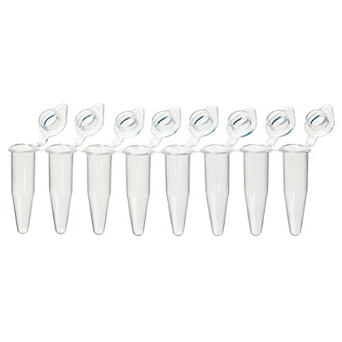02F QuickSnap 0.2mL 8-Strip Tubes, with Individually-Attached Flat Caps, Clear - CS/1200