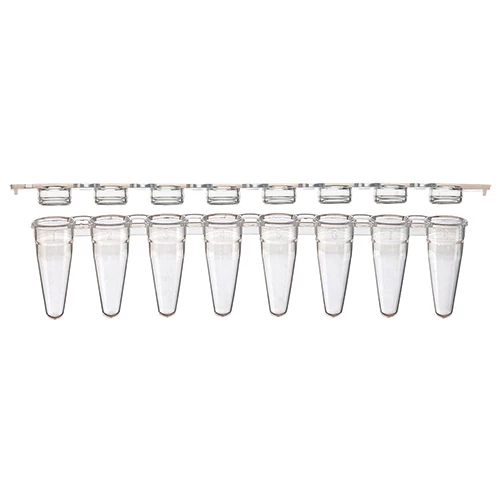 01F 0.1mL 8-Strip Tubes, Low Profile, with Separate 8-Strip Clear Flat Caps, Natural - PK/1