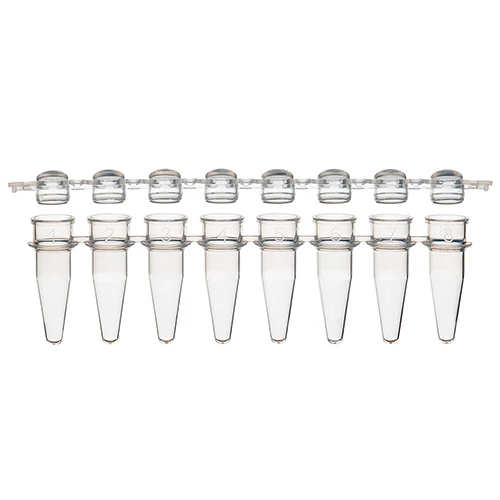 02D 0.2mL 8-Strip Tubes, with Separate 8-Strip clear Dome caps, Natural, CS-1250