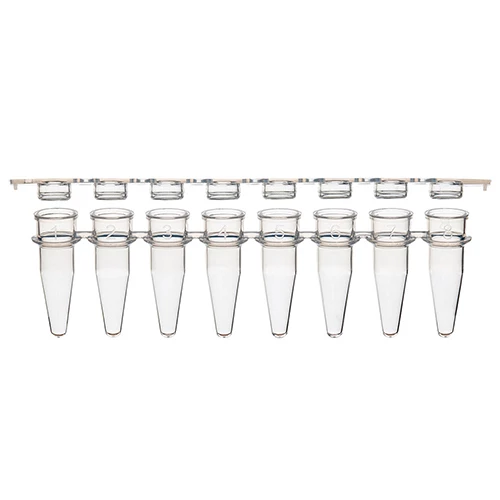 02F 0.2mL 8-Strip Tubes, with Separate 8-Strip Clear Flat Caps, Natural, cs-1250
