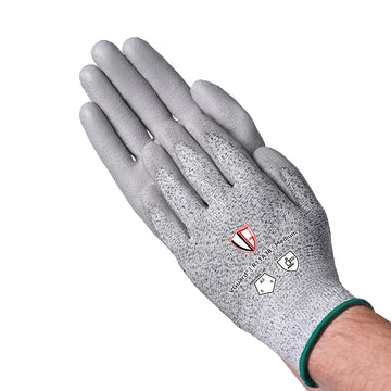 A3 HPPE PU Coated Cut Resistant Gloves, Salt & Pepper, 144 PR/CS, XS
