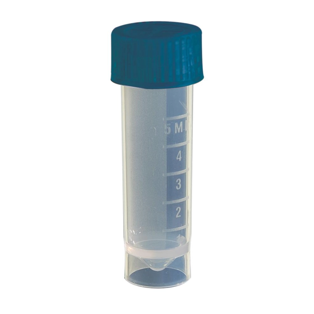 Axygen 5mL Self Standing Screw Cap Transport Tube with Blue Cap, Clear, Non-Sterile, 1000 Tubes and Caps/Case.