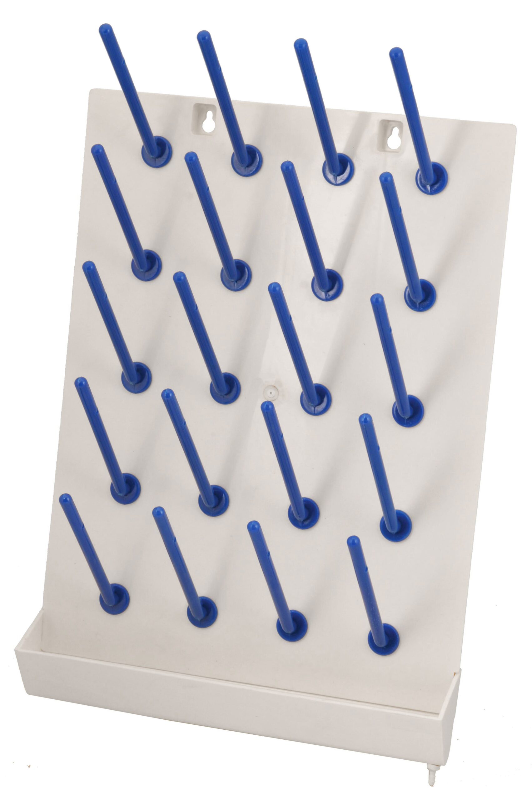 20 Peg Plastic Wall Mounted Laboratory Draining Rack with Collection Tray