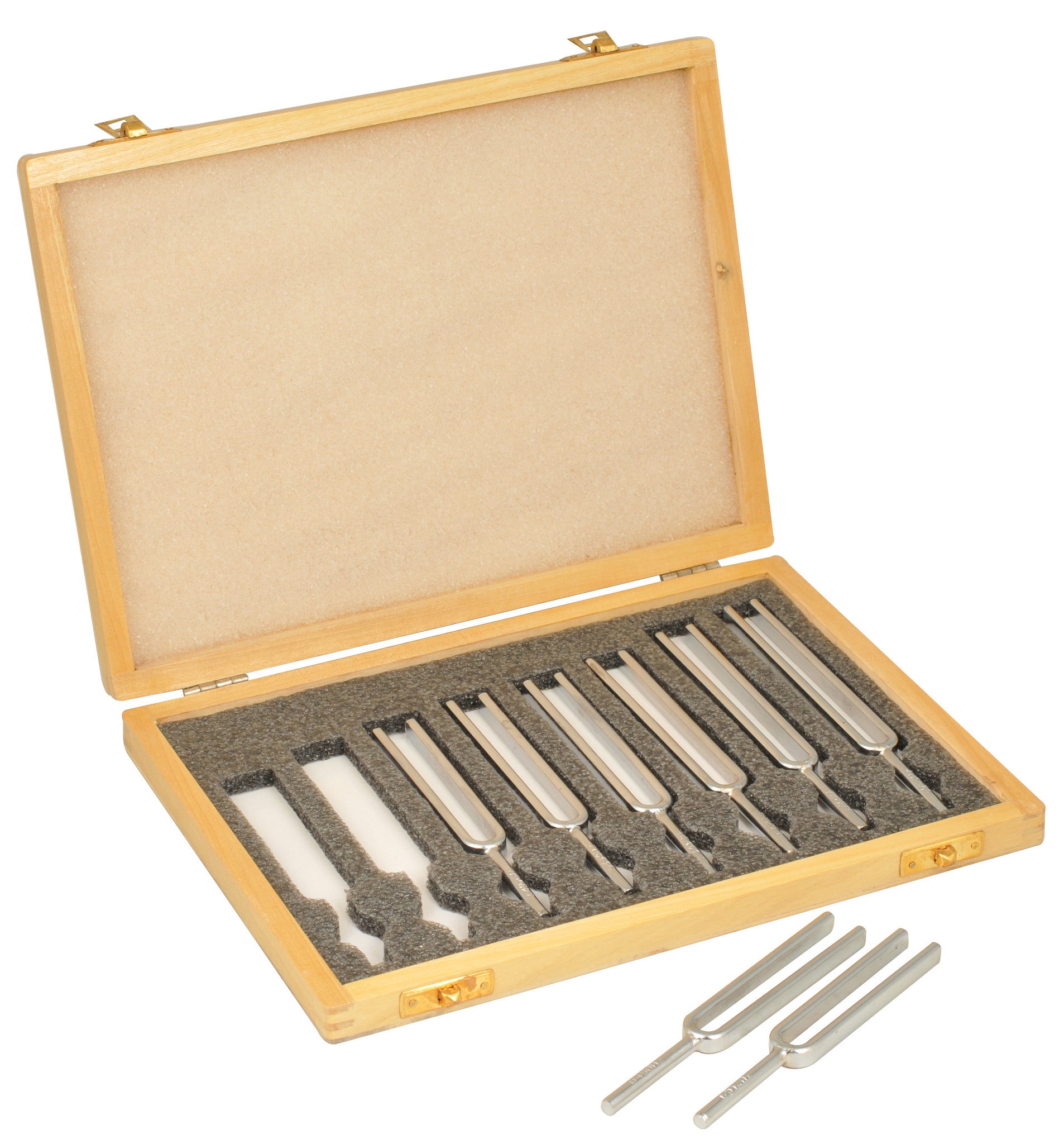 Scientific Steel Tuning Forks, Set of 8 (Scientific Pitch, C4 = 256Hz) with Wooden Case - Designed for Physics Experiments