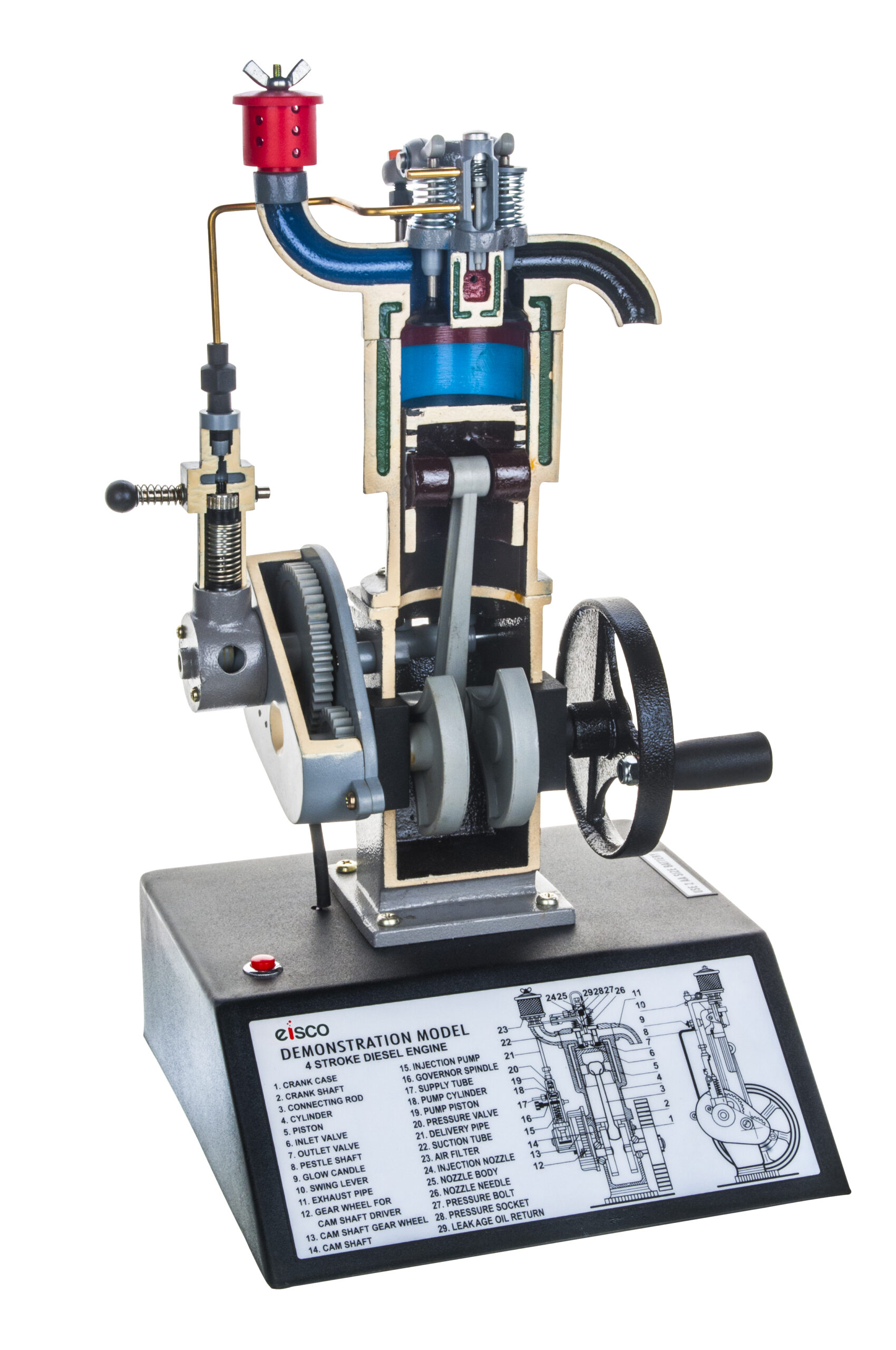 4 Stroke Diesel Hand Crank Model with Actuating Movable Parts to Demonstrate Engine Basics - 16" Tall