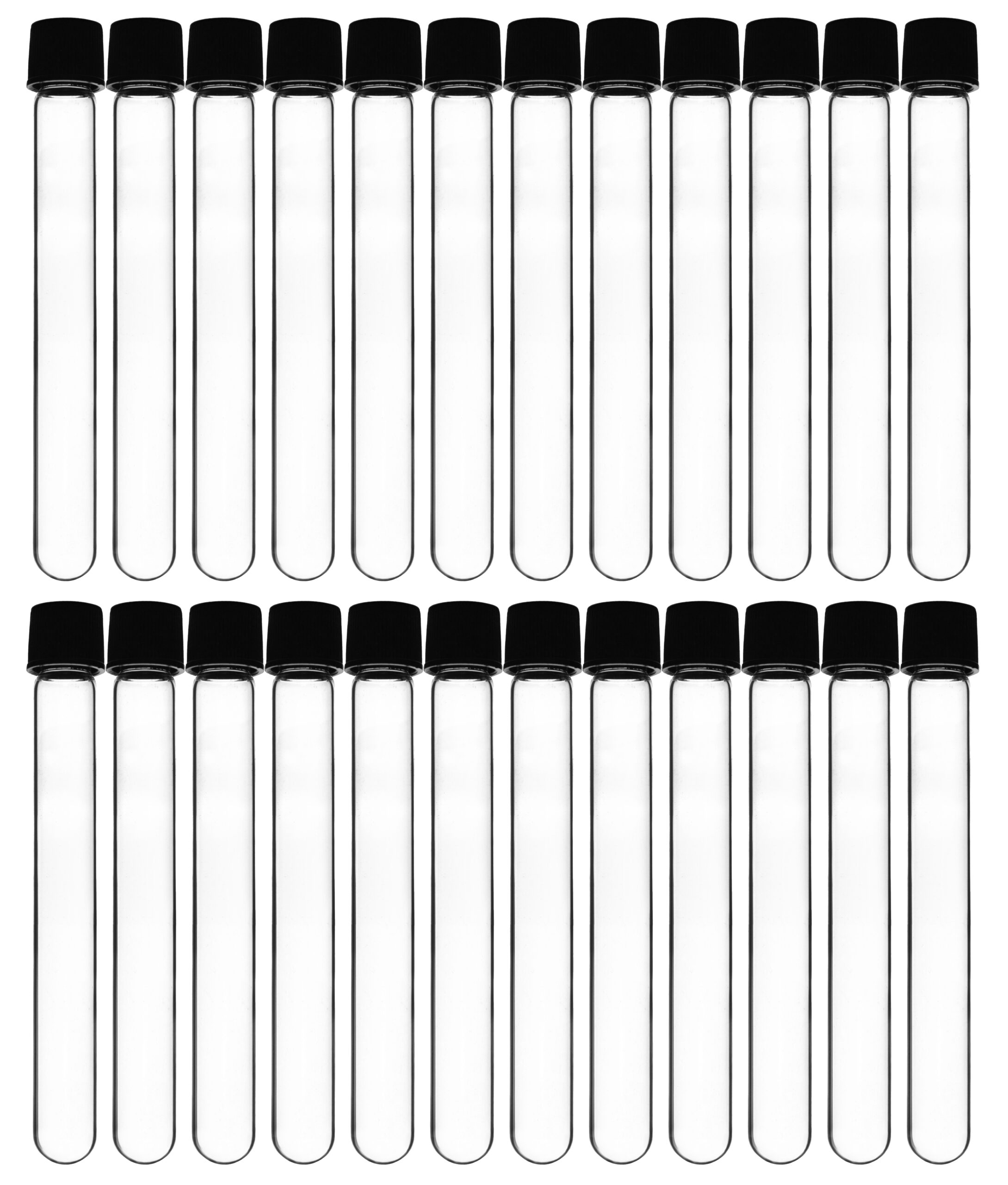 Test Tubes, 15ml - Bakelite Screw Cap with Rubber Liner - Borosilicate 3.3 Glass - 4.9" x 0.6" - Round Bottom - Leak Proof, 24PK