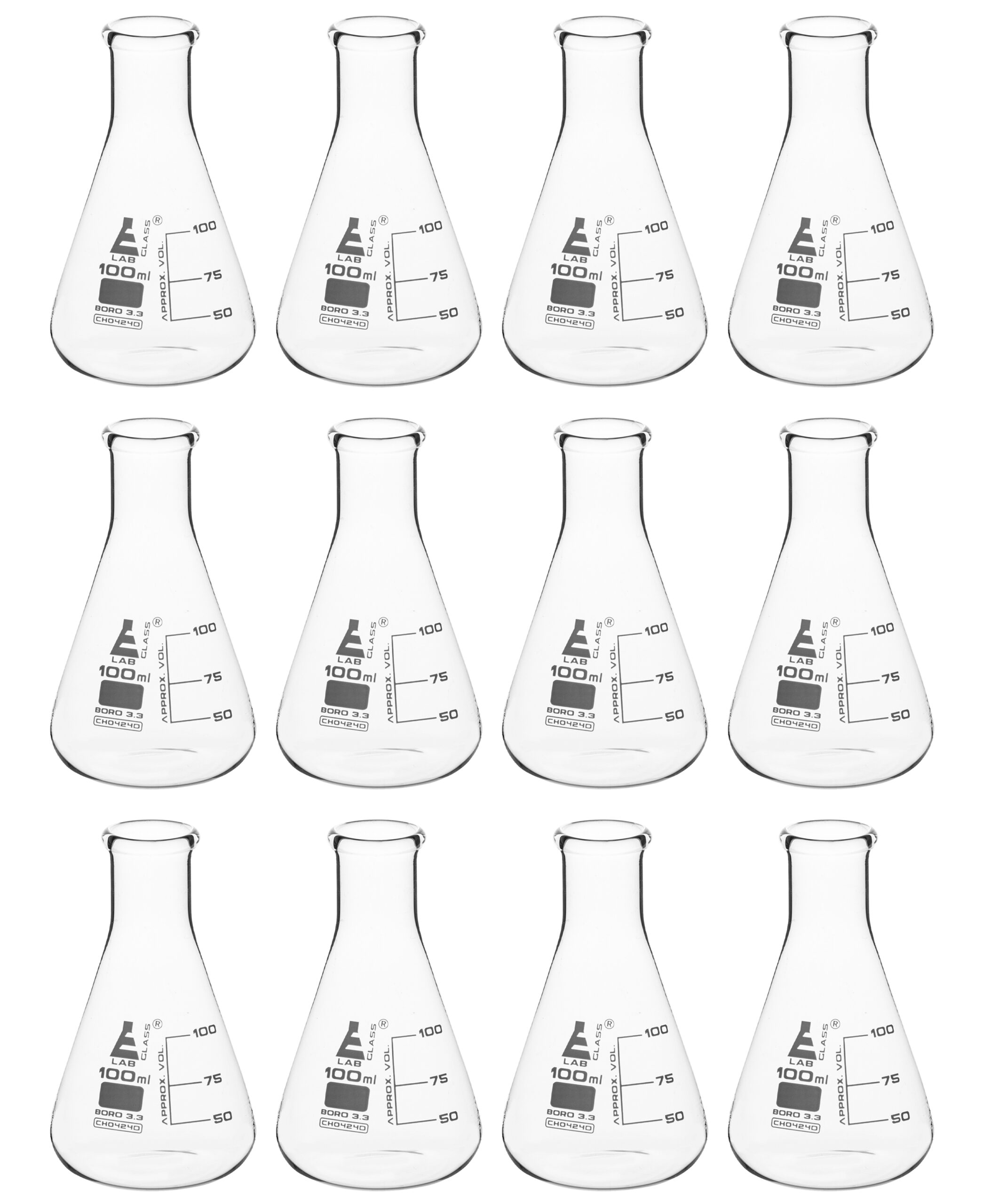 Erlenmeyer (Conical) Flask, Borosilicate, 100mL, Pack of 12