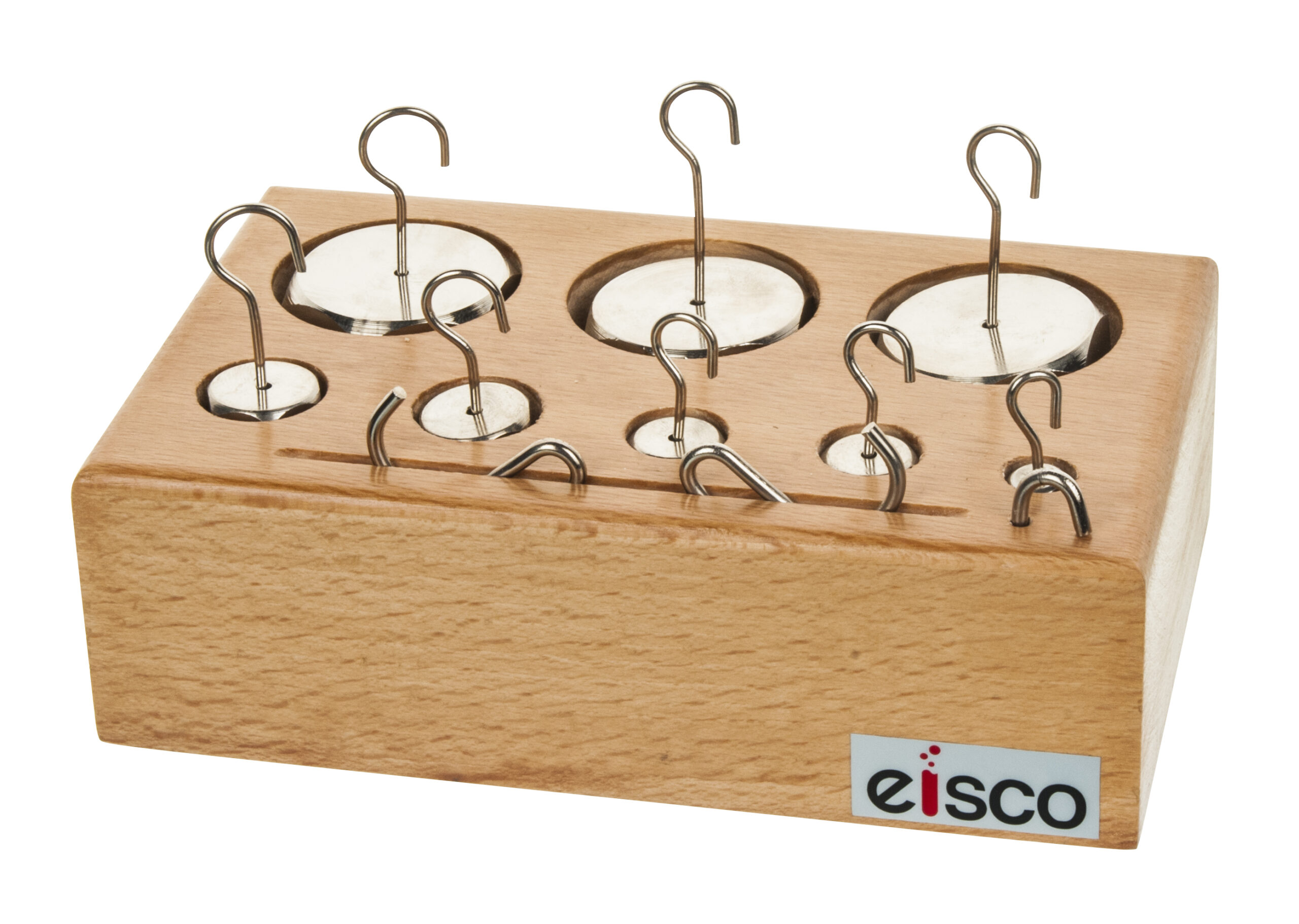 Brass Weight Set - 8 Weights & 3 Spare Hooks - With Wooden Storage Block