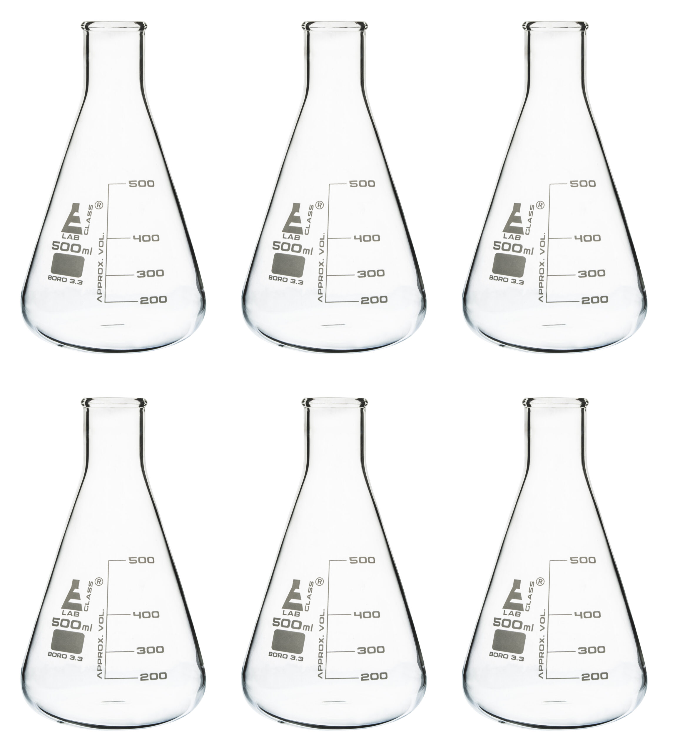 Erlenmeyer (Conical) Flask, Borosilicate, 500mL, Pack of 6