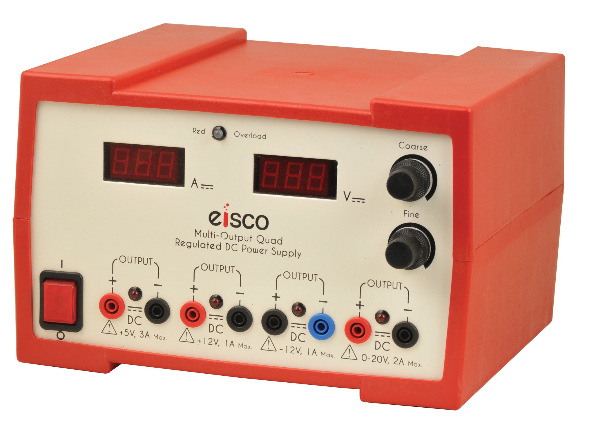 4 Output DC Power Supply, Regulated, Dual Adjustment, Independent DC Voltages, [+5V, 3Amp], [+12V, 1Amp], [-12V, 1Amp], [0-20V, 2Amp] - CSA, CE, and RoHS certified
