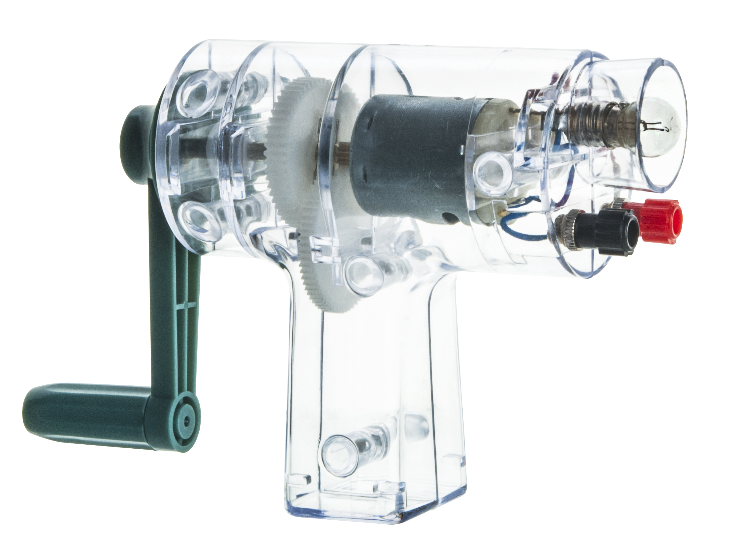 Hand Crank Generator, 12V DC - With Light Bulb & Lead Binding Posts