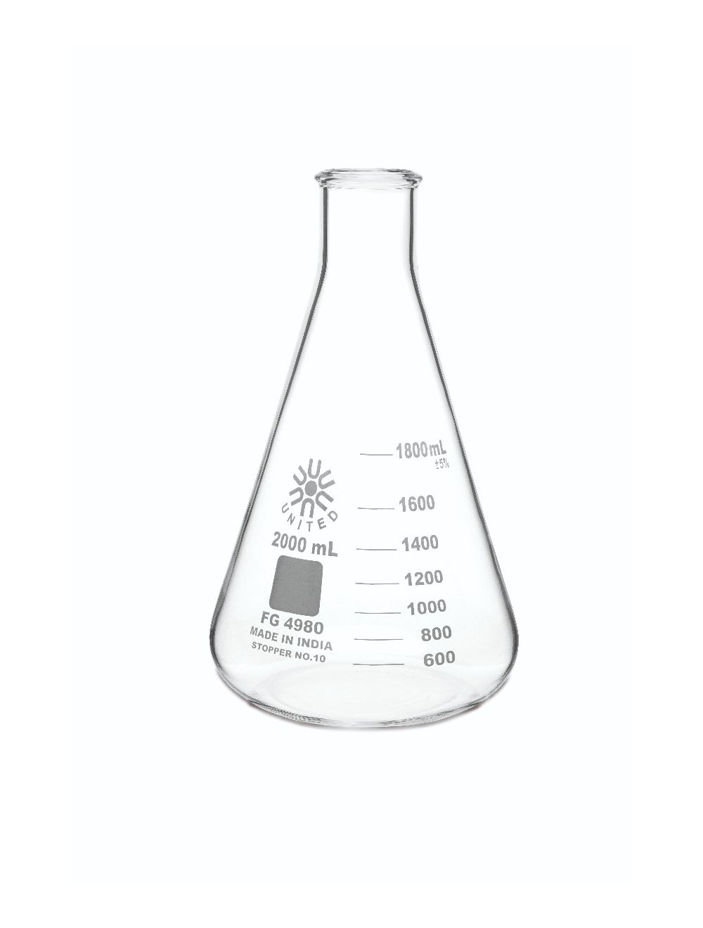 Erlenmeyer Flask, Narrow Mouth, Borosilicate Glass, 2000Ml