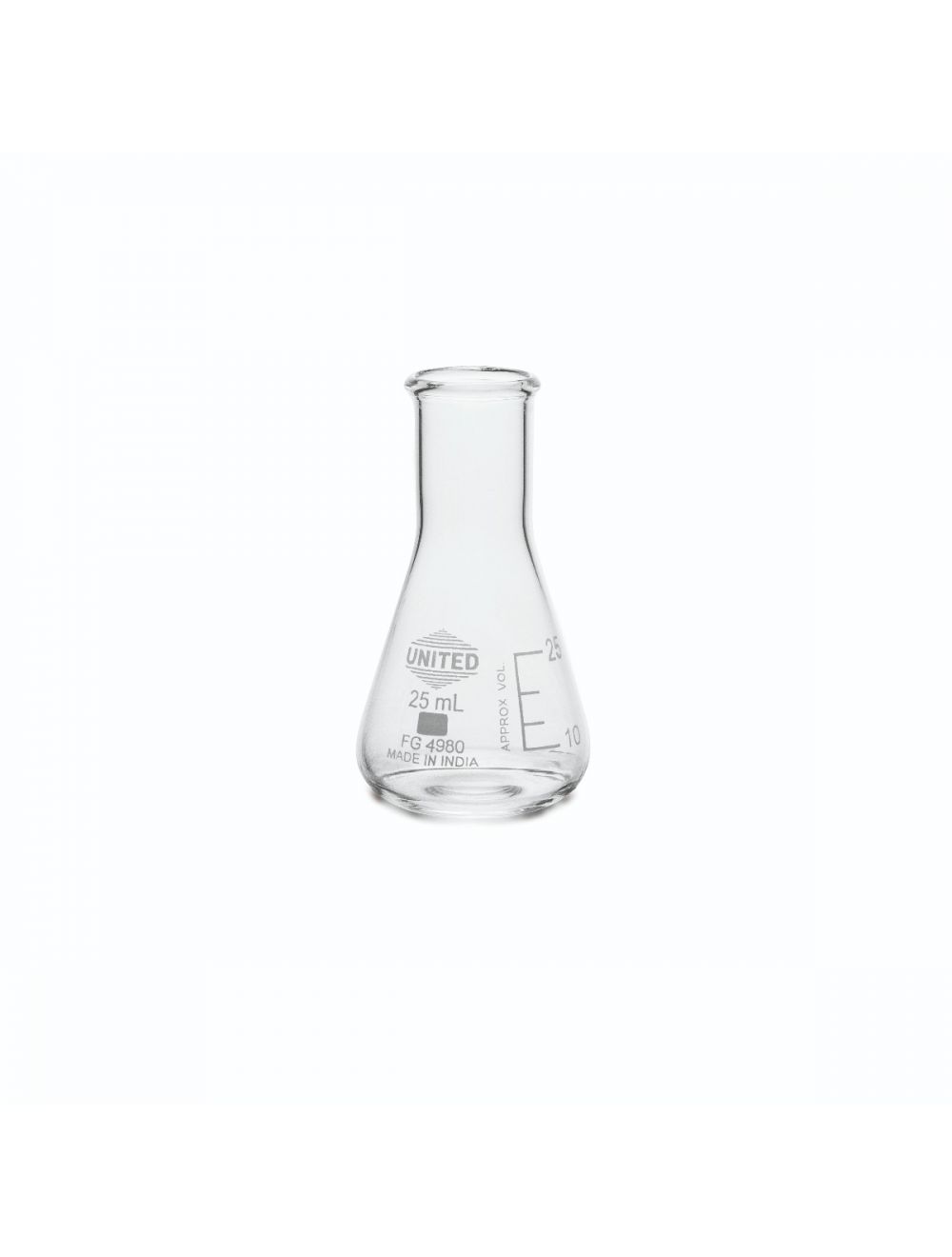 Erlenmeyer Flask, Narrow Mouth, Borosilicate Glass, 25Ml
