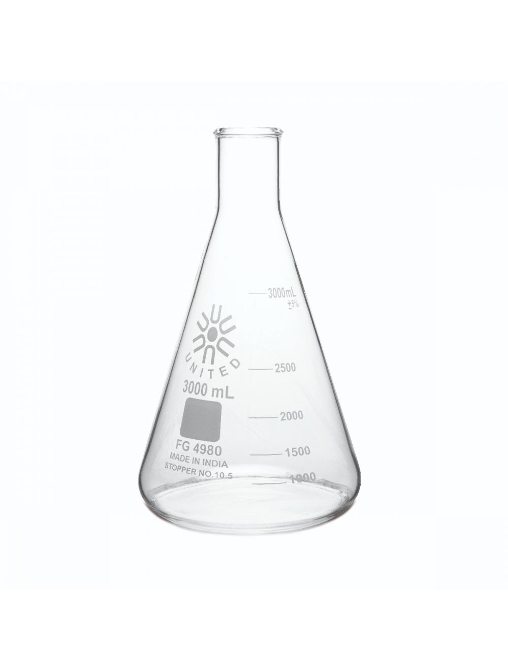 ERLENMEYER FLASK, NARROW MOUTH, BOROSILICATE GLASS, 3000ML