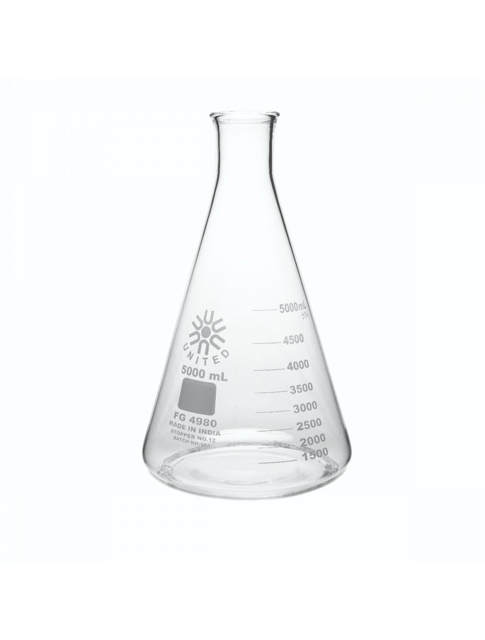 ERLENMEYER FLASK, NARROW MOUTH, BOROSILICATE GLASS, 5000ML