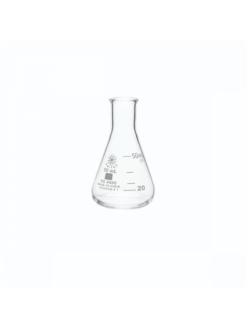 Erlenmeyer Flask, Narrow Mouth, Borosilicate Glass, 50Ml