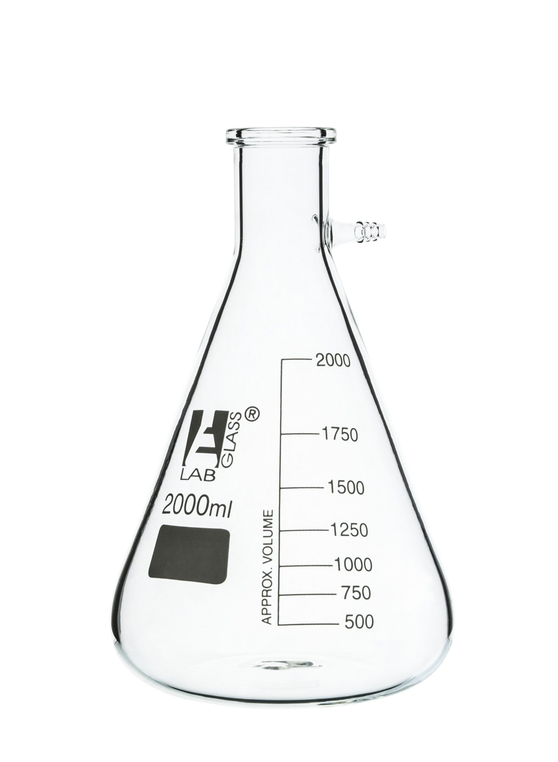 Filtering Flask, 2000ml - Borosilicate Glass - Conical Shape, with Integral Side Arm - White Graduations